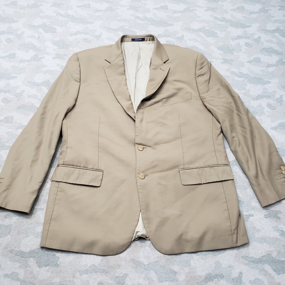 Vintage Ralph Lauren Blazer Mens 46R Tan 100% Wool Two Button Pockets